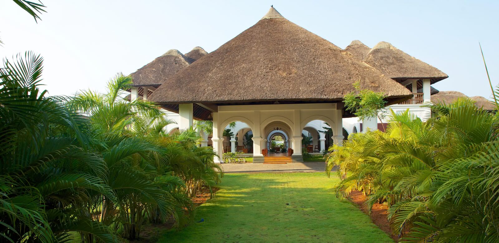 Thatched-roof resort facade