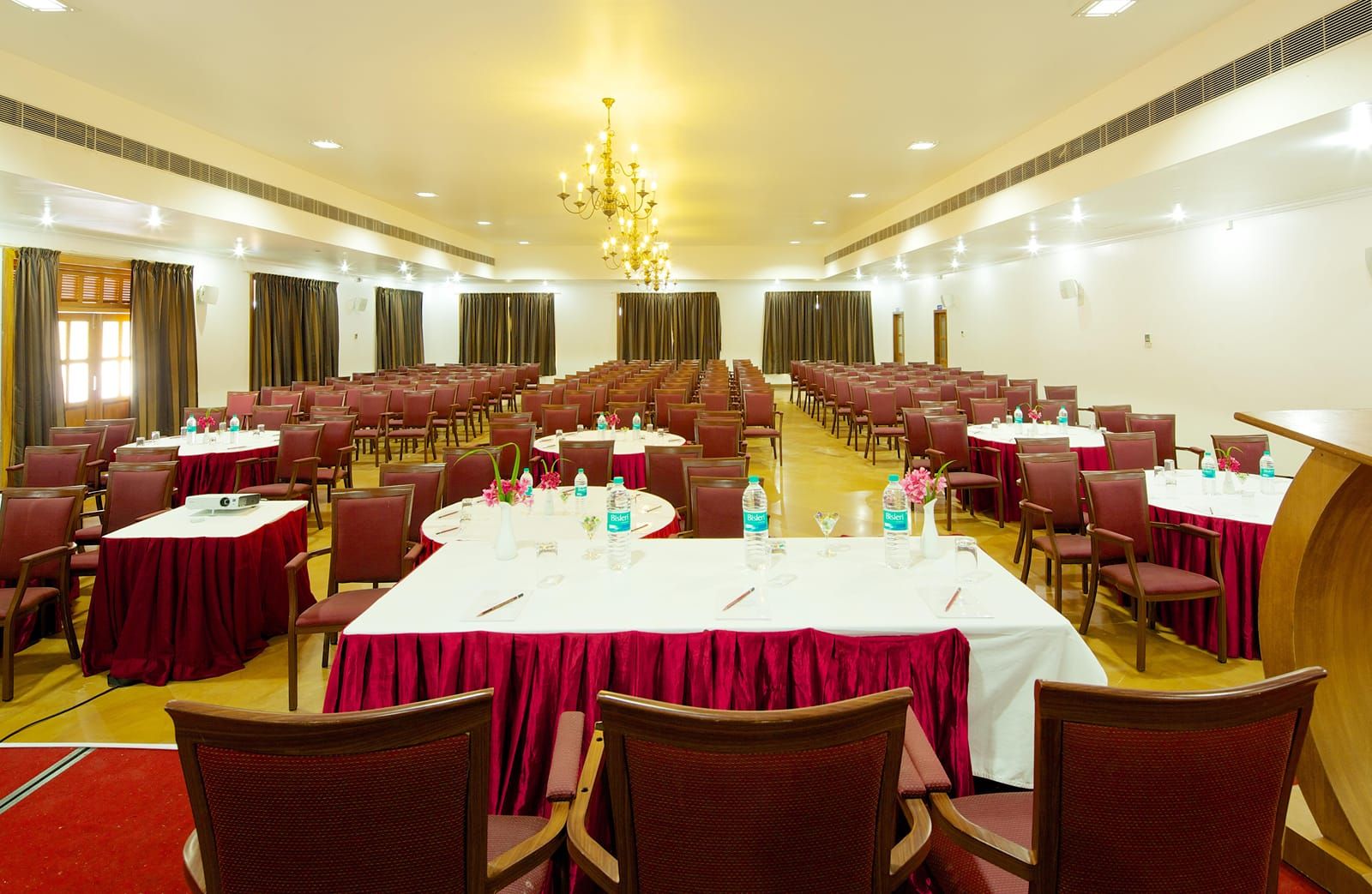 Banquet hall with dressed tables for events